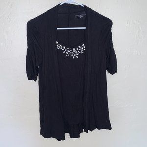 Covington Black Blazer-Look Top W/Beaded Collar